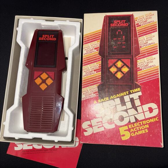 Vtg 1980's SPLIT SECOND Handheld Electronic Video Game Parker Bros in Orig Box - Picture 1 of 4
